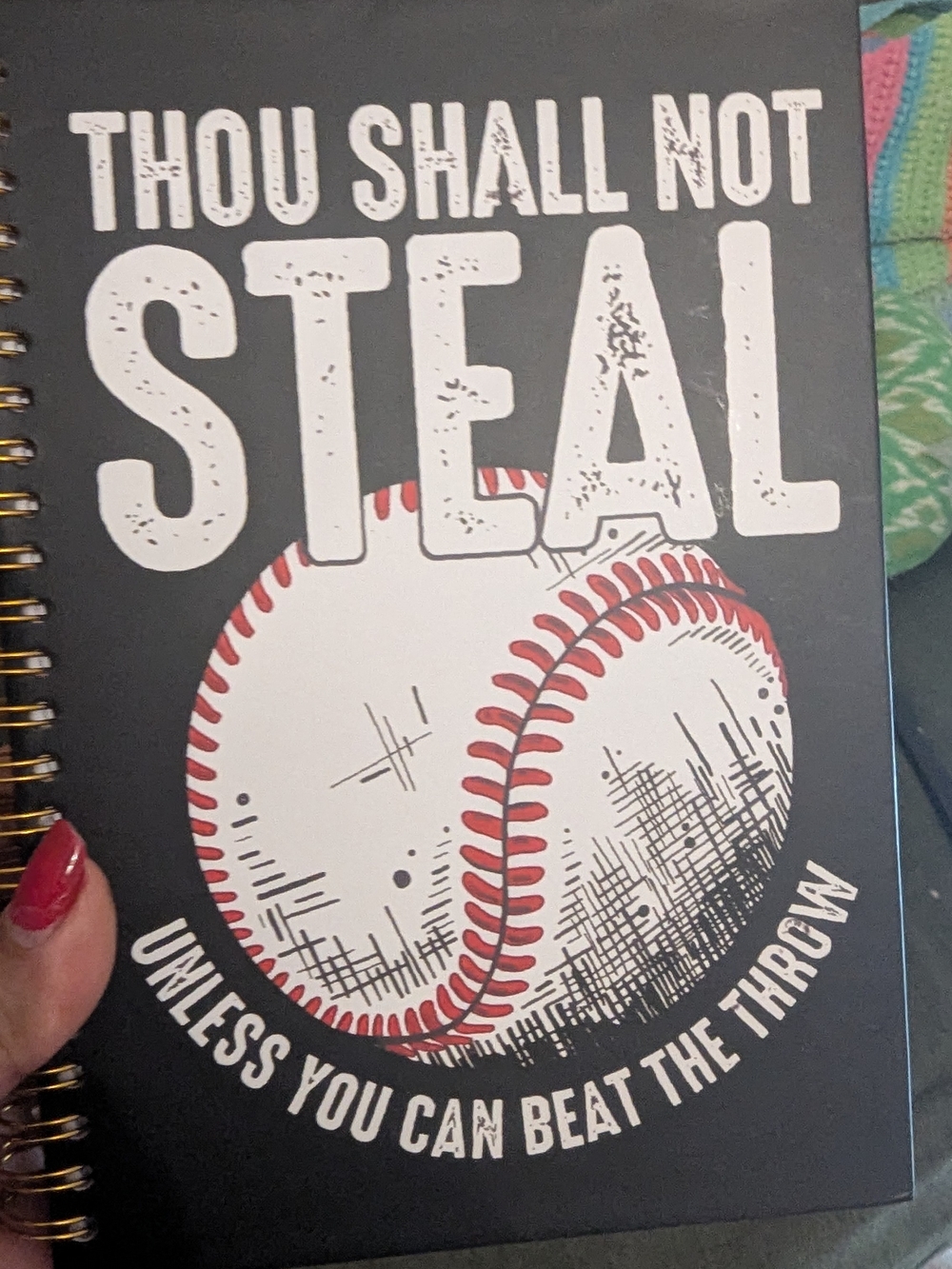 Others Follow Black Spiral Notebook with White and Red Baseball Graphic
